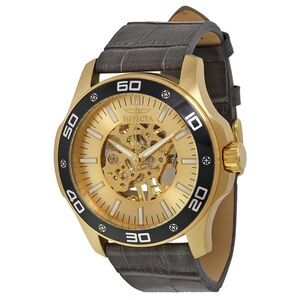 New Invicta 17262 Specialty Gold Skeletal Leather Watch